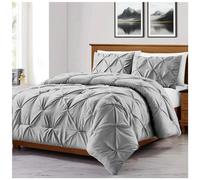 GC GAVENO CAVAILIA Pintuck Duvet Cover Single | Pinch Pleated Quilt Bed Covers Set With Matching Pillowcase | Polycotton Cosy Diamond Bed Linen Set | Silver