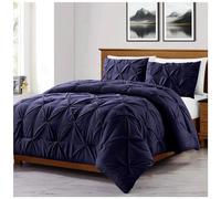 GC GAVENO CAVAILIA Pintuck Duvet Cover Single | Pinch Pleated Quilt Bed Covers Set With Matching Pillowcase | Polycotton Cosy Diamond Bed Linen Set | Navy