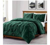 GC GAVENO CAVAILIA Pintuck Duvet Cover Single | Pinch Pleated Quilt Bed Covers Set With Matching Pillowcase | Polycotton Cosy Diamond Bed Linen Set | Green