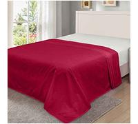 GC GAVENO CAVAILIA Plain Dyed Bed Sheets, Non Iron Percale Flat Bed Sheets King Size, Comfy & Warm Soft Polycotton Solid Top Sheet, Red
