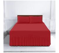 GC GAVENO CAVAILIA Plain Dyed Percale Valance Sheet | Soft & Comfy Polycotton Frilled Fitted Bed Sheet | Breathable, Non-Iron & Easy Care Bedding - Red, Single
