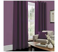 GC GAVENO CAVAILIA Plain Faux Silk Eyelet Curtains, Polyester, Aubergine, 66x54 Inches