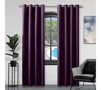 GC GAVENO CAVAILIA Plain Faux Silk Eyelet Curtains, Polyester, Aubergine, 66x72 Inches