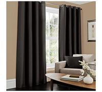 GC GAVENO CAVAILIA Plain Faux Silk Eyelet Curtains, Polyester, Black, 66x54 Inches