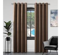 GC GAVENO CAVAILIA Plain Faux Silk Eyelet Curtains, Polyester, Brown, 66x72 Inches