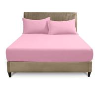 GC GAVENO CAVAILIA Plain Fitted Sheets - Easy Care Polycotton 25cm Deep Fitted Sheets - Breathable, Anti Allergic Bottom Sheets - Elastic Corner Bed Sheet Super King Size - Pink - 180 x 200 cm