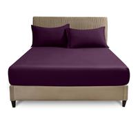 GC GAVENO CAVAILIA Plain Fitted Sheets - Easy Care Polycotton 25cm Deep Fitted Sheets - Breathable, Anti Allergic Bottom Sheets - Elastic Corner Bed Sheet Super King Size - Berry - 180 x 200 cm