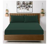 GC GAVENO CAVAILIA Plain Single Fitted Sheet - Breathable Soft Polyester Fabric - 38cm Deep Fitted Single Sheet - Easy Care & Fade Resistant Bottom Bed Sheets (91x190 cm) - Dark Green