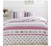 GC GAVENO CAVAILIA Reversible Duvet Quilt, Soft & Comfy Printed Set, Cosy Bed Covers, Polycotton, Happy Thought-Blush Pink/Grey, King