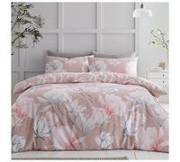 GC GAVENO CAVAILIA Polycotton Floral Bedding Double Bed Set, Reversible Magnolia Print Duvet Set, Machine Washable Quilt Cover, Blush Pink