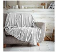 GC GAVENO CAVAILIA Popcorn Sofa Bed Blanket, Snuggle Waffle Throw, Fleece Blankets, Silver, 150X200 651192