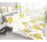 GC GAVENO CAVAILIA Easy Care Soft & Cosy Poppy Floral Duvet Cover Quilt Set, Luxury Printed Polka Dots Reversible Bedding, Polycotton, Yellow, Double