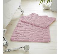 GC GAVENO CAVAILIA Premium 2 Piece 100% Memory Foam Pebble Bath Set, Super Soft Anti Slip Bathroom Toilet Rug Pedestal Mat, Blush Pink
