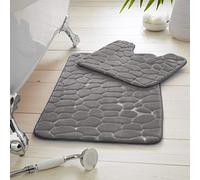 GC GAVENO CAVAILIA Premium 2 Piece 100% Memory Foam Pebble Bath Set, Super Soft Anti Slip Bathroom Toilet Rug Pedestal Mat, Charcoal