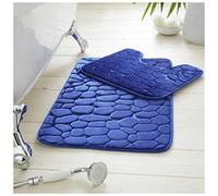 GC GAVENO CAVAILIA Premium 2 Piece Pebble Bath Mat Non Slip Pedestal Set, Extra Absorbent 100% Memory Foam Bathroom Toilet Rug, Regular (50x80, 50x40 cm), Royal Blue