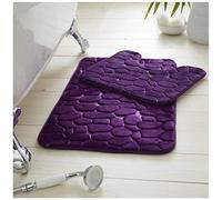 GC GAVENO CAVAILIA Premium 2 Piece Pebble Bath Mat Non Slip Pedestal Set, Extra Absorbent 100% Memory Foam Bathroom Toilet Rug, Regular (50x80, 50x40 cm), Purple
