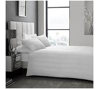 GC GAVENO CAVAILIA Premium Hove Satin Stripe Cover Or Easy Care Hotel Quality Fitted Sheet Or Soft & Cosy Pillowcase, Polyester, White-Duvet Set, Super King