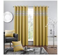 GC GAVENO CAVAILIA Premium Quality Eyelet Kendal Blackout Curtain, Easy Care Ring Top Living Room Décor, 90x90Cm, Ochre, 100% Polyester, 90x90