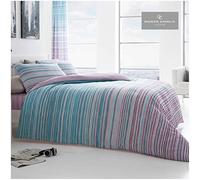 GC GAVENO CAVAILIA Premium Stripe Duvet Cover, Reversible Polycotton Bedding, Easycare Soft & Warm Faux Fur Throw, Polyester-Cotton, Andrea-Teal, Double