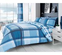 GC GAVENO CAVAILIA Premium Waverly Check Bedding Set and Pillowcase, Easycare Reversible Quilt Duvet Cover, 50% Polyester & 50 Cotton, Blue, Single