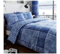 GC GAVENO CAVAILIA Printed Duvet Cover Sets, Reversible Bedding Bed Set, Polycotton Quilt Covers, Denim Check-Blue, Double (674672)