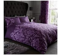GC GAVENO CAVAILIA Printed Duvet Cover Sets, Reversible Bedding Bed Set, Polycotton Quilt Covers, Empire Damask Purple, Single, Single Duvet Set, 243762