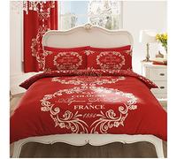GC GAVENO CAVAILIA Printed Duvet Cover Sets, Reversible Bedding Bed Set, Polycotton Quilt Covers, Script Red, King