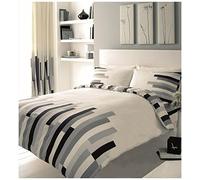 GC GAVENO CAVAILIA Printed Duvet Cover Sets, Reversible Bedding Bed Set With Matching Pillowcases, Polycotton Quilt Covers, Blocks Cream/Grey/Black, Double