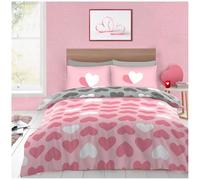 GC GAVENO CAVAILIA Printed Heart Pink Duvet Cover With Pillowcases, King | Breathable, Love Heart Bedding Set, Reversible Charcoal White Hearts, Quilt Cover Set, Machine Washable