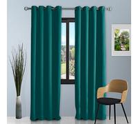 GC GAVENO CAVAILIA Readymade Fully Lined Blackout Eyelet Curtains 66x72 Teal, Ring Top Room Darkening Insulated Window Darkening Drapes Panels