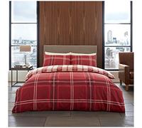 GC GAVENO CAVAILIA Reversible Check Bedding Set Easy Care Poly Cotton Wide Stripe Duvet Cover, Polycotton, Red, Single