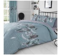 GC GAVENO CAVAILIA Reversible Feathers Duvet Cover Quilt Easy Care Poly Cotton Bedding Sets, Polycotton, Green, Super King