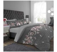 GC GAVENO CAVAILIA Reversible Poly Cotton Duvet Cover Set, Easy Care Duvet Cover, Feather Pattern, Grey, Double (200 x 200 cm)