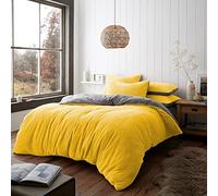 GC GAVENO CAVAILIA Reversible Teddy Bear Fleece Duvet Cover, Soft Cuddly Warm Fluffy Thermal Bedding Set, Single, Ochre/Grey