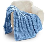 GC GAVENO CAVAILIA Ribbed Blanket Throw | Fluffy Fleece Throws For Sofas, Bed, Settee, Couch | Comfortable Extra Large Blankets & Throws | King Size 200x240 Cm | Denim Blue