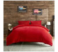 GC GAVENO CAVAILIA Ribbed Fleece Duvet Set With Pillow Cases | Thermal Warm Cozy Winter Bedding Double Duvet Cover Set 200x200 Cm | Hypoallergenic, Washable Polyester Quilt Cover Bed Sets, Red