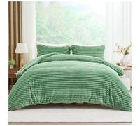 GC GAVENO CAVAILIA Ribbed Fleece Duvet Set With Pillow Cases | Thermal Warm Cozy Winter Bedding Double Duvet Cover Set 200x200 Cm | Hypoallergenic, Washable Polyester Quilt Cover Bed Sets, Green