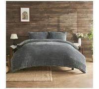 GC GAVENO CAVAILIA Ribbed Fleece Duvet Set With Pillow Cases | Thermal Warm Cozy Winter Bedding Double Duvet Cover Set 200x200 Cm | Hypoallergenic, Washable Polyester Quilt Cover Bed Sets, Charcoal