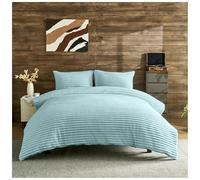 GC GAVENO CAVAILIA Ribbed Fleece Duvet Set With Pillow Cases | Thermal Warm Cozy Winter Bedding Double Duvet Cover Set 200x200 Cm | Hypoallergenic, Washable Polyester Quilt Cover Bed Sets, Duck Egg