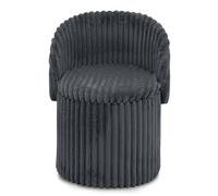 GC GAVENO CAVAILIA Ribbed Round Ottoman Storage Box With Lid, Charcoal | Removable Lid | Fleece Foldable Stool Storage Bench Chair Foot Rest | Vanity Stool Footstools For Living Room, Bedroom