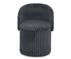 GC GAVENO CAVAILIA Ribbed Round Ottoman Storage Box With Lid, Charcoal | Removable Lid | Fleece Foldable Stool Storage Bench Chair Foot Rest | Vanity Stool Footstools For Living Room, Bedroom