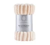 GC GAVENO CAVAILIA Ribbed Blanket Throw | Fluffy Fleece Throws For Sofas, Bed, Settee, Couch | Comfortable Extra Large Blankets & Throws | King Size 200x240 Cm | Cream