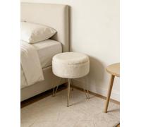 GC GAVENO CAVAILIA Round Boucle Storage Stool With 1x Led, 4x Hairpin Legs | Comfortable Teddy Fleece Vanity Stool Storage Ottoman 37x37x45cm - Hidden Storage Footstool For Dressing Table Bedroom