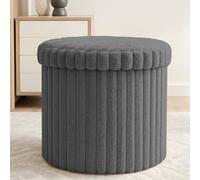 GC GAVENO CAVAILIA Round Ottoman Storage Box with Lid - Large Footstool Bench for Living Room & Bedroom (40 x 40 x 37 Cm) - Boucle Stool, Soft Plush Fabric Pouffe Seat with Hidden Storage - Charcoal