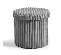 GC GAVENO CAVAILIA Round Ottoman Storage Box with Lid - Large Footstool Bench for Living Room & Bedroom (40 x 40 x 37 Cm) - Boucle Stool, Soft Plush Fabric Pouffe Seat with Hidden Storage - Grey