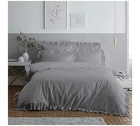 GC GAVENO CAVAILIA Ruffle Bedding Easy Care Plain Dyed Duvet Cover Frill Quilt Set, Polyester, 50% Cotton, Grey, Superking