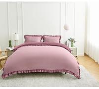 GC GAVENO CAVAILIA Ruffles Duvet Cover Sets | 2Piece Polycotton Frill Bedding Single Duvet Cover Set With Pillow Case | Hypoallergenic Reversible Plain Quilt Cover Set 135x200 Cm, Baby Pink/Dusky Pink