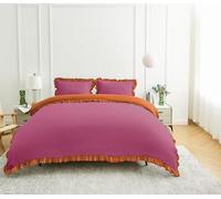 GC GAVENO CAVAILIA Ruffles Duvet Cover Sets | 2Piece Polycotton Frill Bedding Single Duvet Cover Set With Pillow Case | Hypoallergenic Reversible Plain Quilt Cover Set 135x200 Cm, Hot Pink/Orange