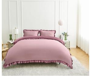 GC GAVENO CAVAILIA Ruffles Duvet Cover Sets | 2Piece Polycotton Frill Bedding Single Duvet Cover Set With Pillow Case | Hypoallergenic Reversible Plain Quilt Cover Set 135x200 Cm, Baby Pink/Dusky Pink