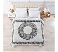 GC GAVENO CAVAILIA Sherpa Fleece Blanket (200x240 cm) - Greek Pattern Bed Throw King Size - Fluffy Throws For Bed, Sofas, Armchair - Thermal, Cosy Large Blankets and Throws Washable - Grey